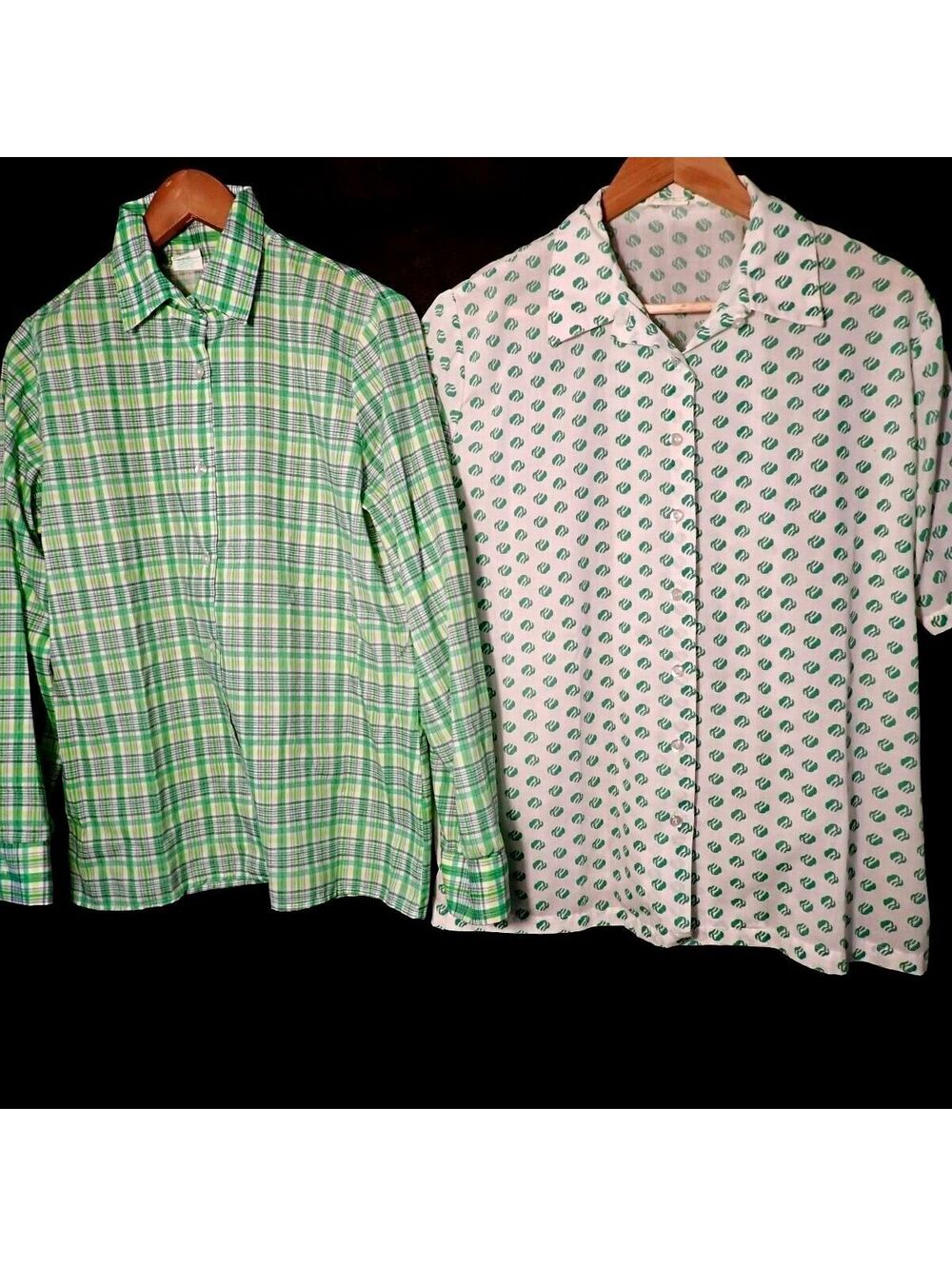 Vtg 70s Official Girl Scout Uniform Shirt Lot of 2 M 15/16 Plaid Trefoil Print
